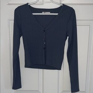 Hollister Navy Blue Button-Up Top